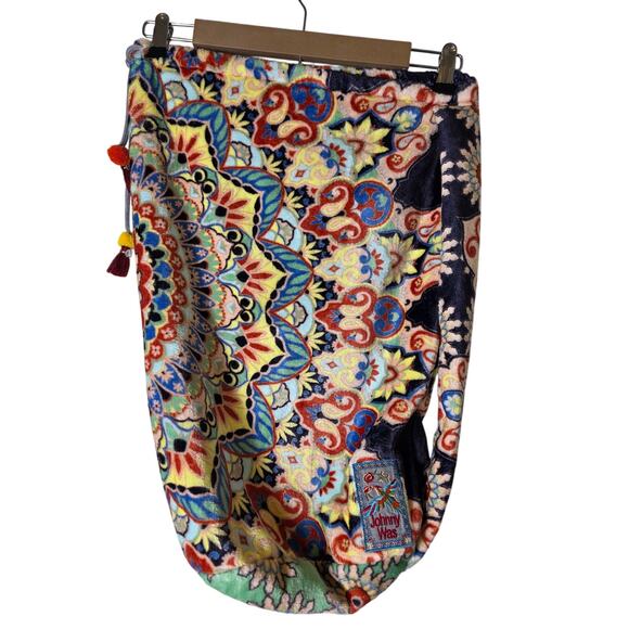 JOHNNY WAS Boho Hippie Floral Blue Yellow Drawstring Velvet Sling Bag 24" Length - Picture 1 of 8